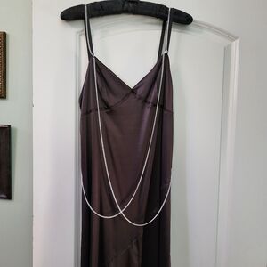 Zara party dress S black satin with silver chain trim NEW unworn